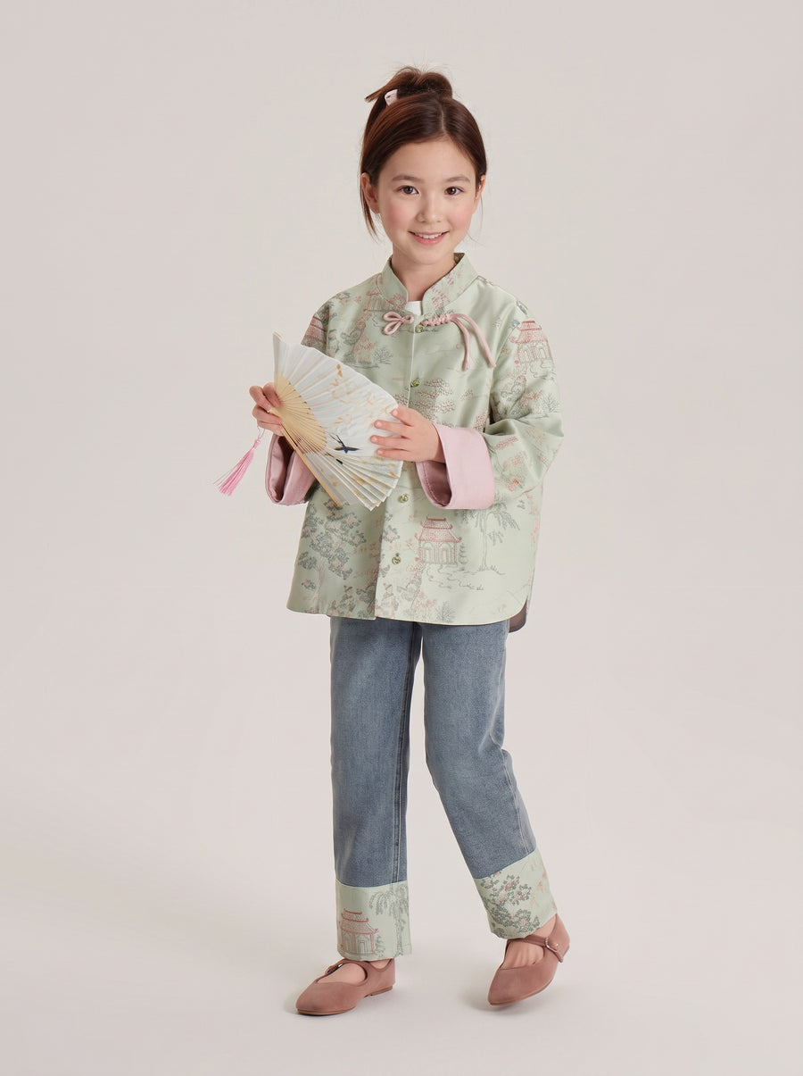 Girls' Landscape Embroidered Jacket & Cuffed Jeans 女童古风山水刺绣外套·牛仔裤