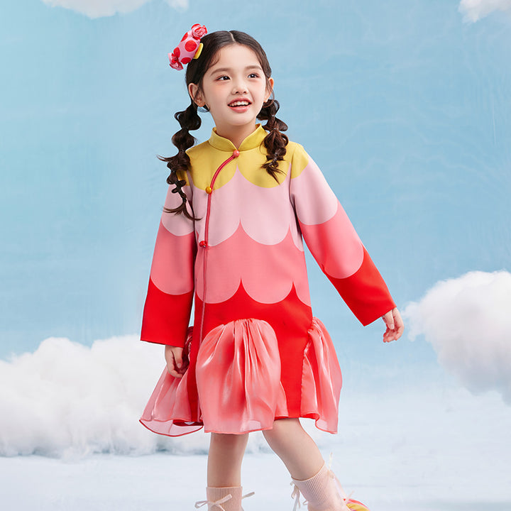 Scallop Color Block Qipao Dress 幻彩糖羽旗袍裙