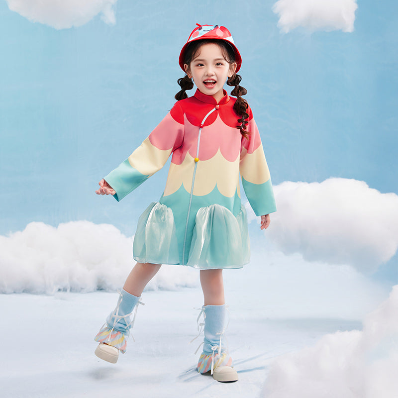Scallop Color Block Qipao Dress 幻彩糖羽旗袍裙