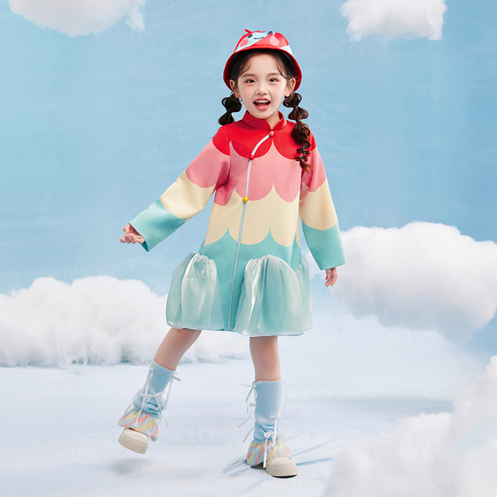 Scallop Color Block Qipao Dress 幻彩糖羽旗袍裙