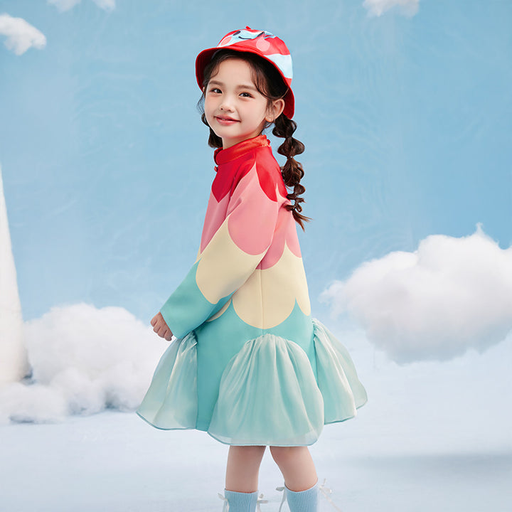 Scallop Color Block Qipao Dress 幻彩糖羽旗袍裙