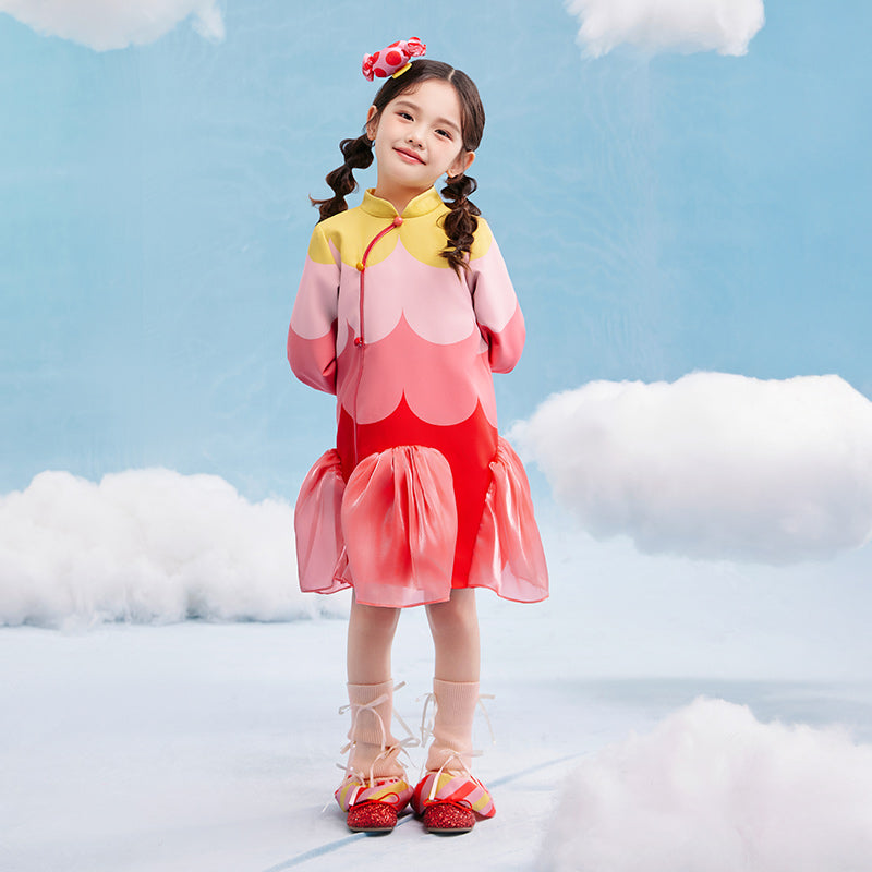 Scallop Color Block Qipao Dress 幻彩糖羽旗袍裙
