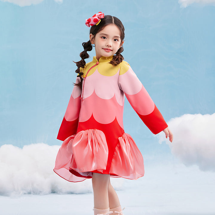 Scallop Color Block Qipao Dress 幻彩糖羽旗袍裙
