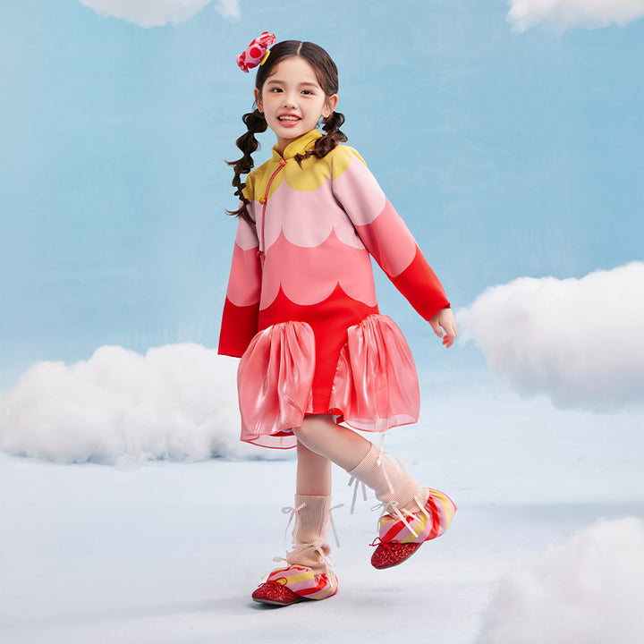 Scallop Color Block Qipao Dress 幻彩糖羽旗袍裙