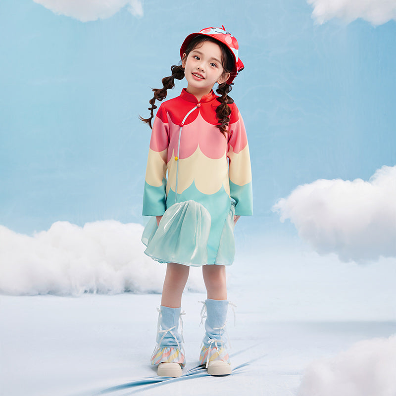 Scallop Color Block Qipao Dress 幻彩糖羽旗袍裙