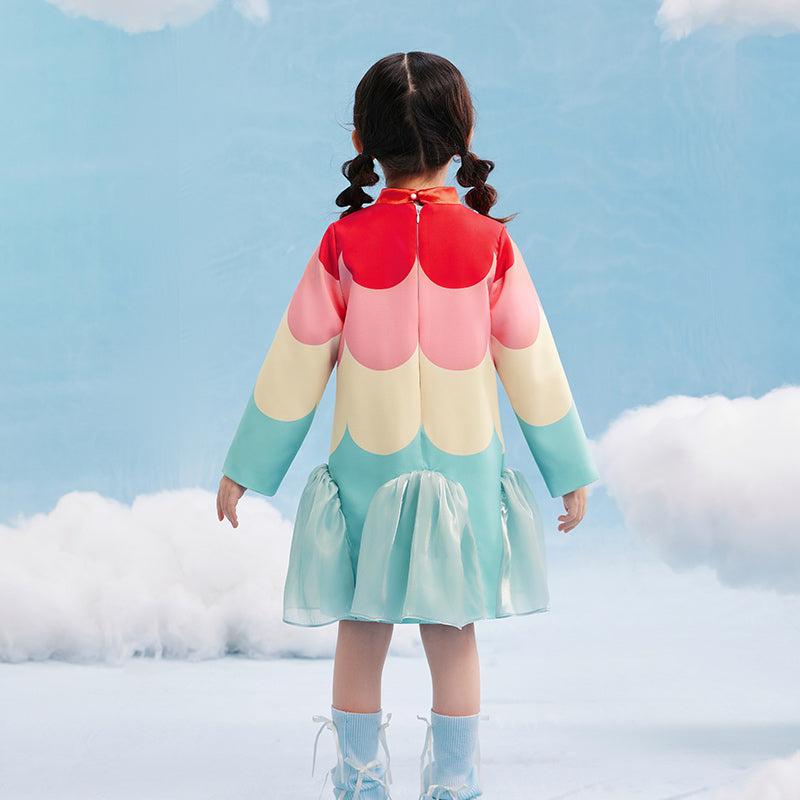 Scallop Color Block Qipao Dress 幻彩糖羽旗袍裙
