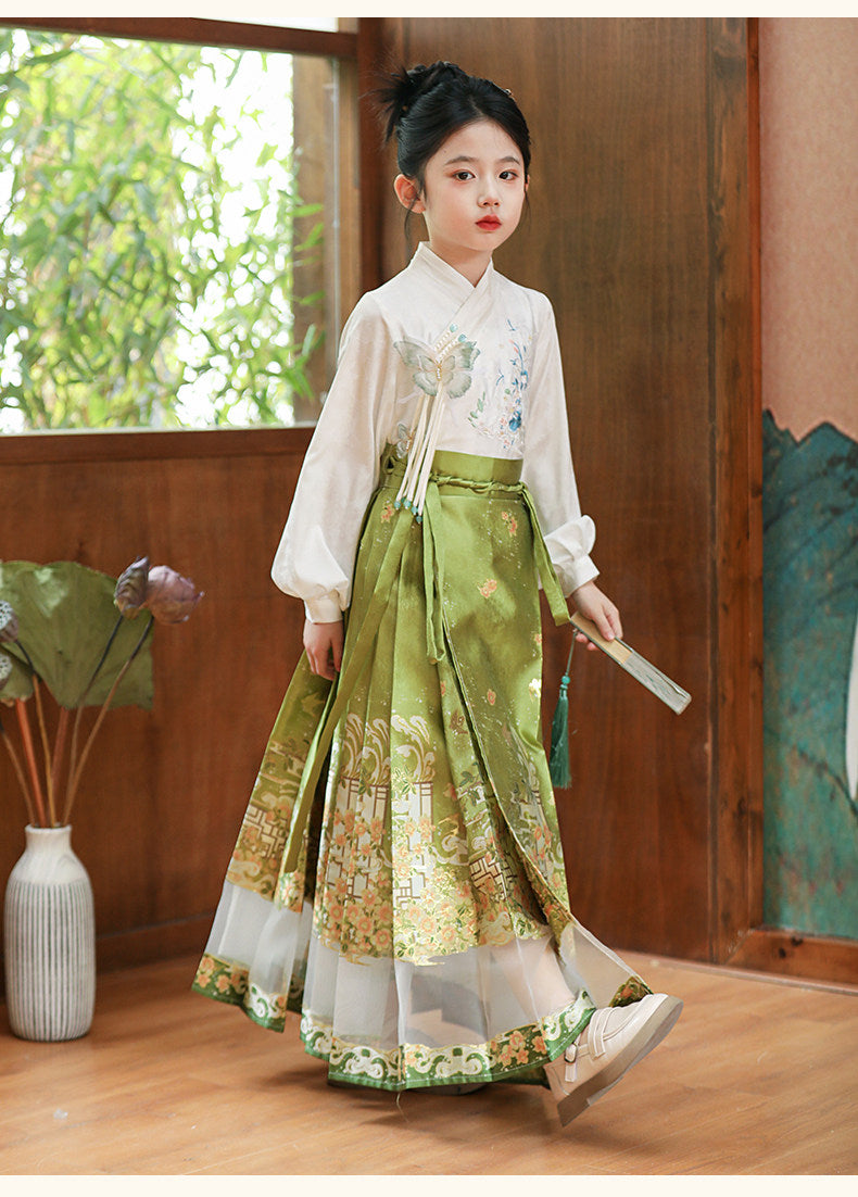 MaMianQuan Chinese pleaded skirt with sheer panel