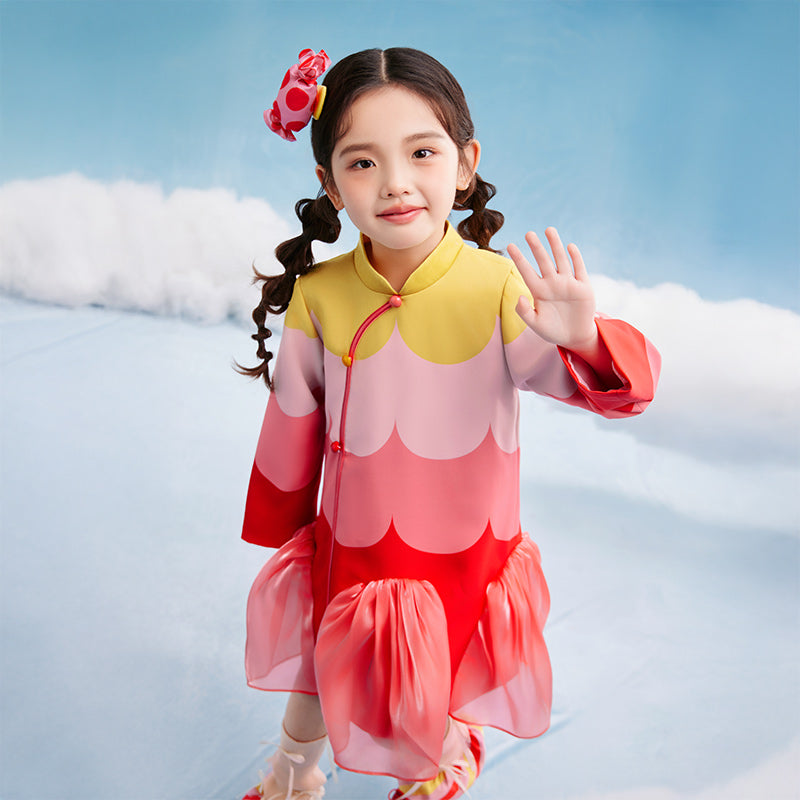 Scallop Color Block Qipao Dress 幻彩糖羽旗袍裙