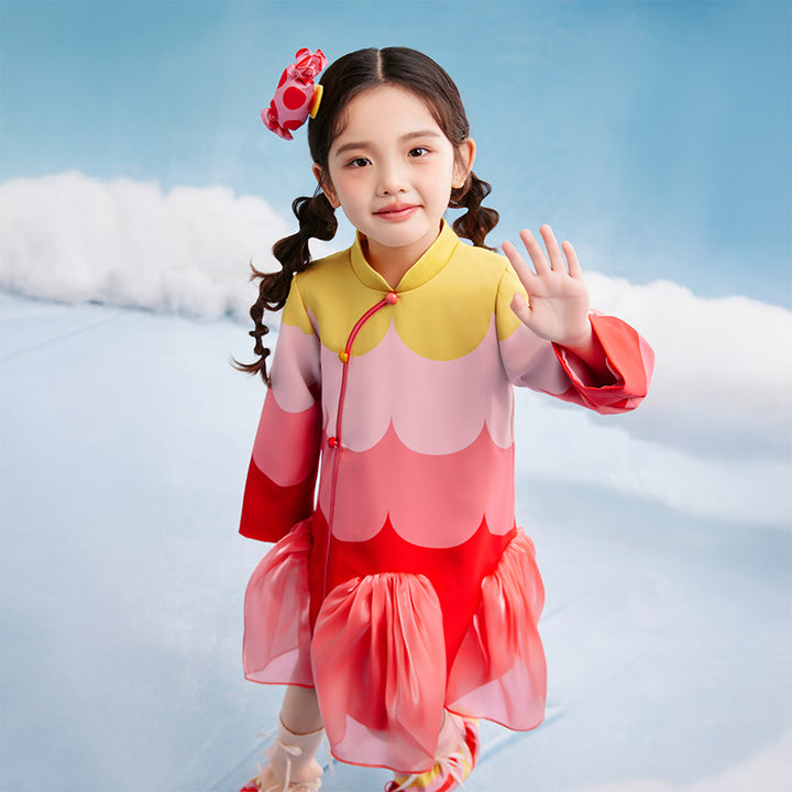 Scallop Color Block Qipao Dress 幻彩糖羽旗袍裙