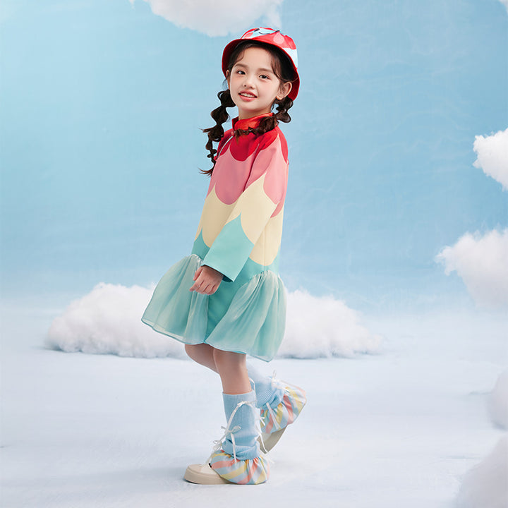 Scallop Color Block Qipao Dress 幻彩糖羽旗袍裙