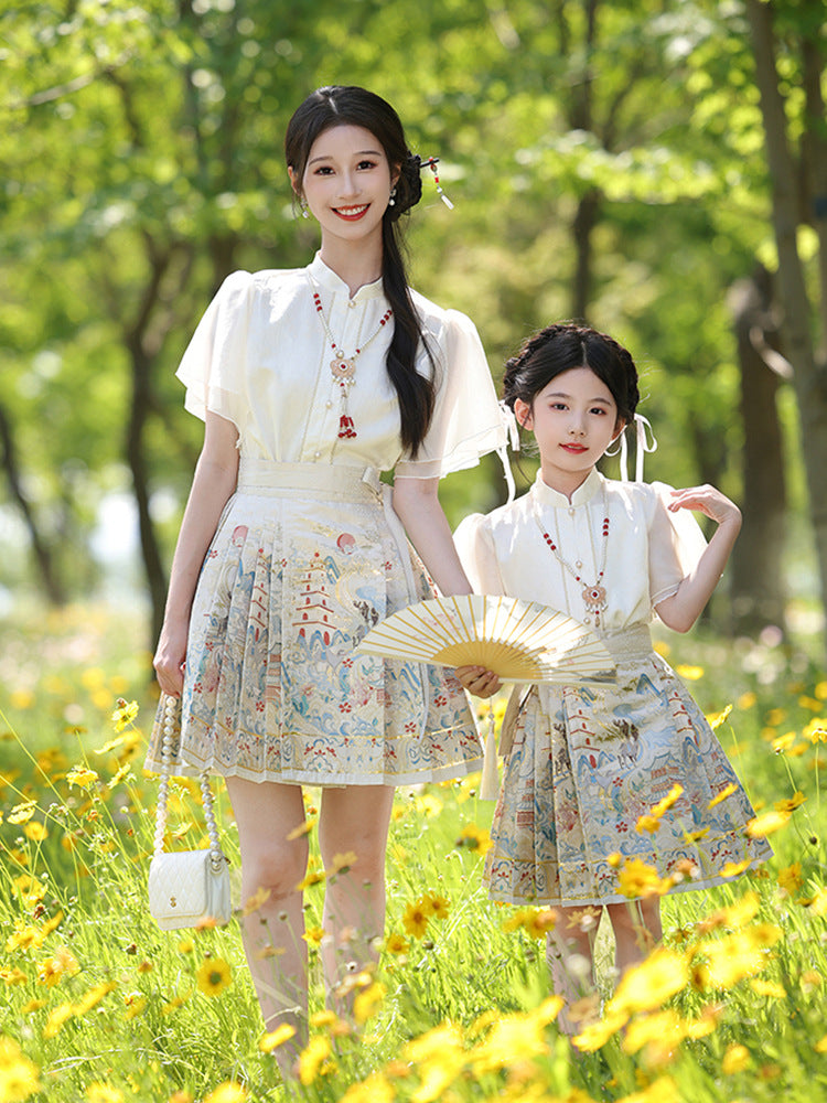 MaMianQuan Chinese pleaded skirt - Mother & Daughter Set