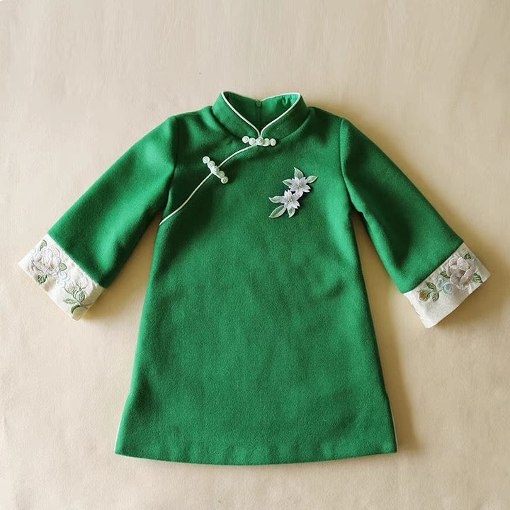 LONG SLEEVE CASHMERE CHEONGSAM TUNIC in Green