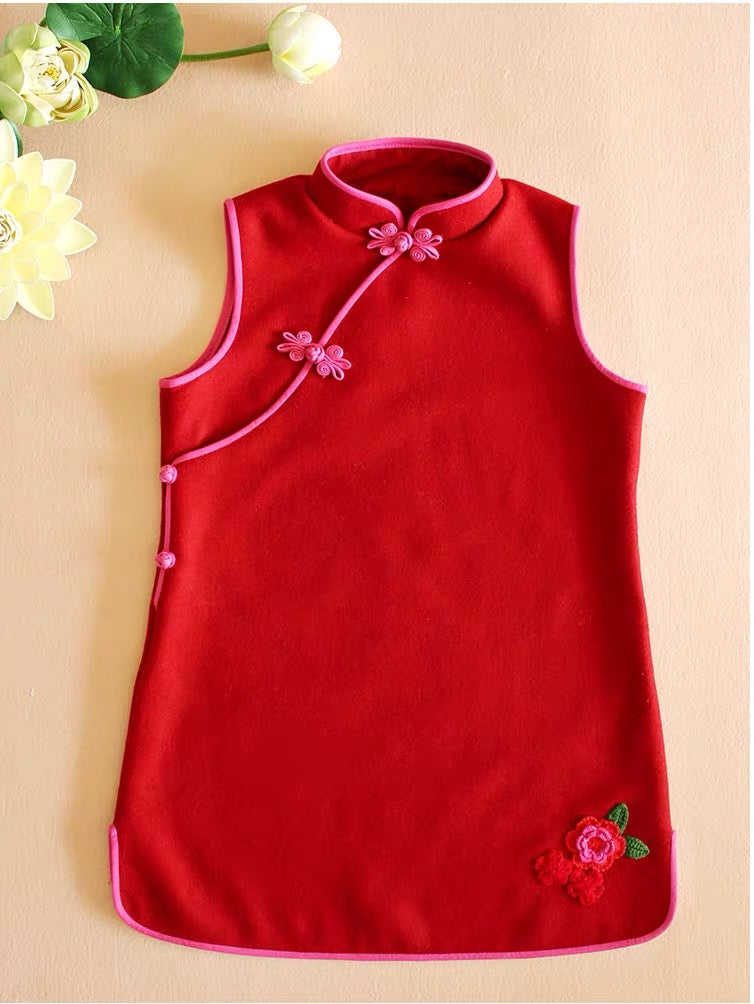 SLEEVELESS WOOL BLEND CHEONGSAM DRESS