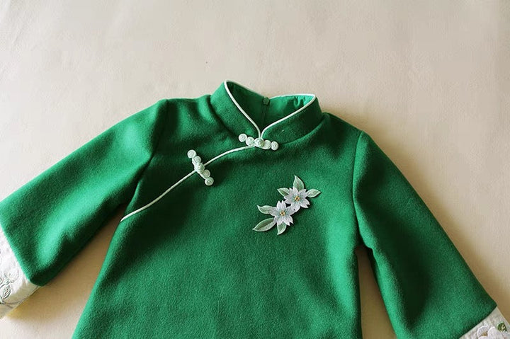 LONG SLEEVE CASHMERE CHEONGSAM TUNIC in Green