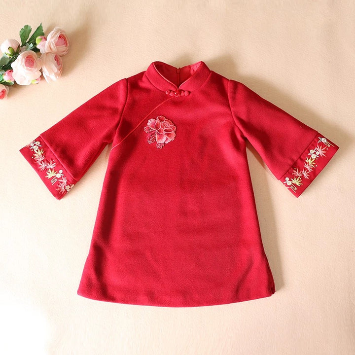 LONG SLEEVE CASHMERE BLEND CHEONGSAM TUNIC JEWEL BOTTOM