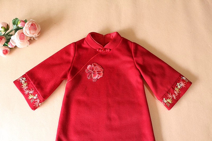 LONG SLEEVE CASHMERE BLEND CHEONGSAM TUNIC JEWEL BOTTOM