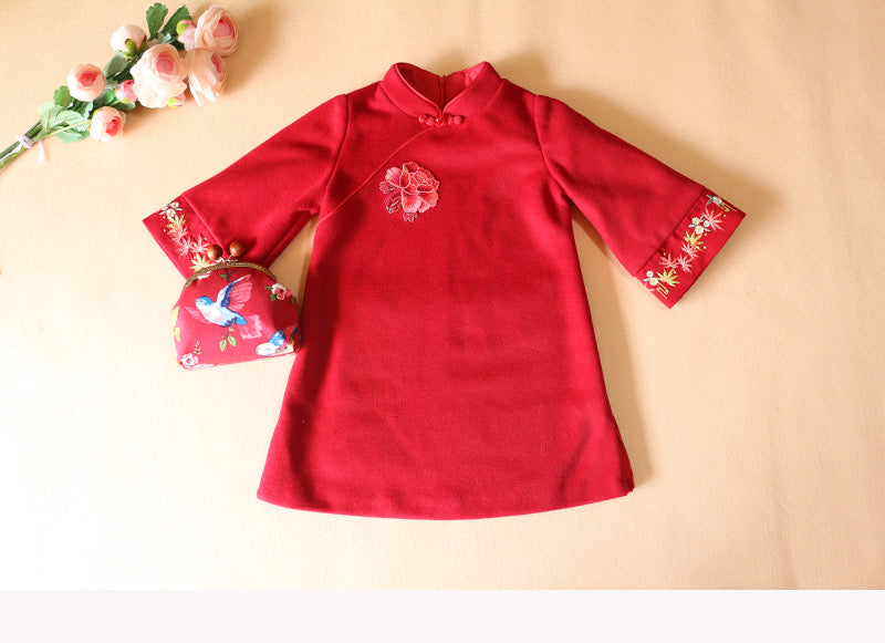 LONG SLEEVE CASHMERE BLEND CHEONGSAM TUNIC JEWEL BOTTOM