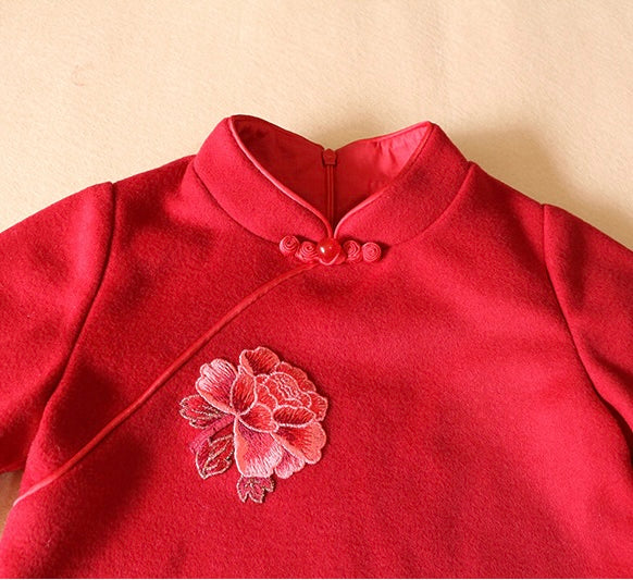 LONG SLEEVE CASHMERE BLEND CHEONGSAM TUNIC JEWEL BOTTOM