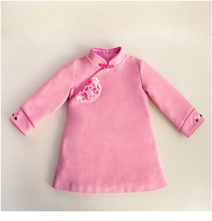LONG SLEEVE CASHMERE BLEND CHEONGSAM TUNIC IN PINK