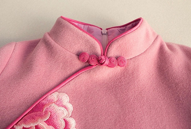 LONG SLEEVE CASHMERE BLEND CHEONGSAM TUNIC IN PINK