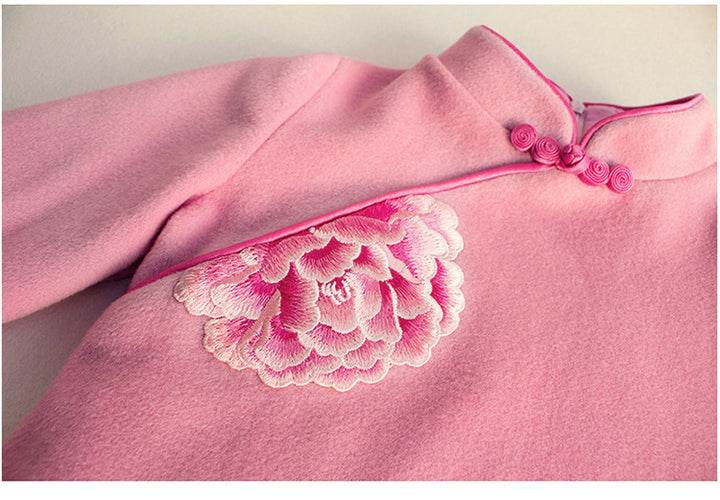 LONG SLEEVE CASHMERE BLEND CHEONGSAM TUNIC IN PINK