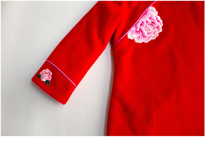 LONG SLEEVE CASHMERE BLEND CHEONGSAM TUNIC IN RED