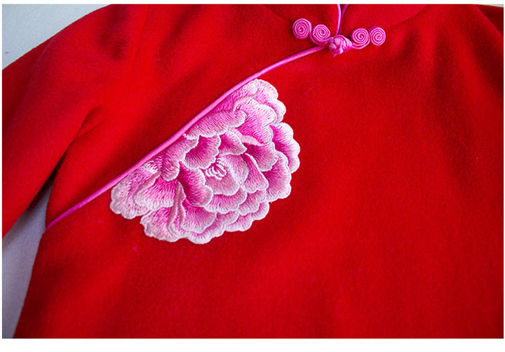 LONG SLEEVE CASHMERE BLEND CHEONGSAM TUNIC IN RED