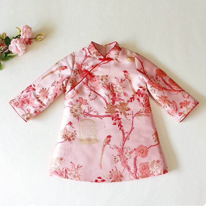 PINK LONG SLEEVE WINTER TUNIC with BIRD CAGE