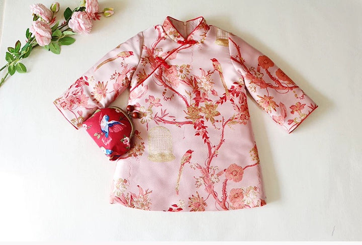 PINK LONG SLEEVE WINTER TUNIC with BIRD CAGE