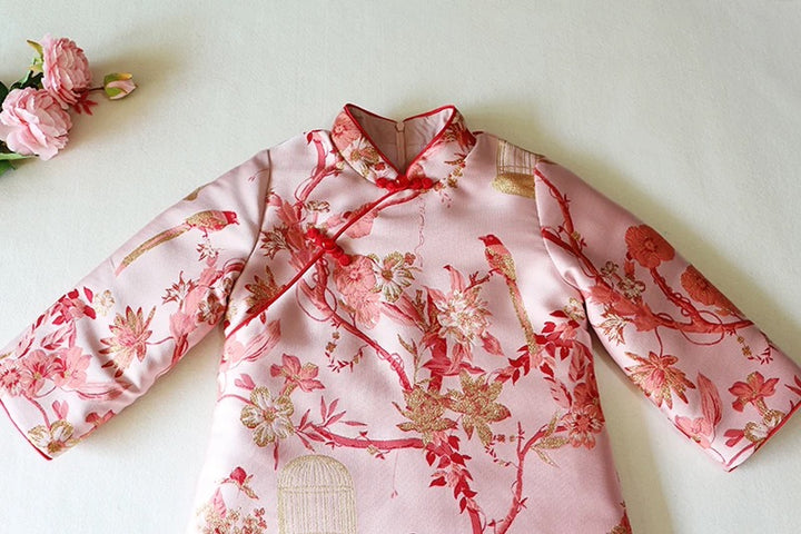 PINK LONG SLEEVE WINTER TUNIC with BIRD CAGE