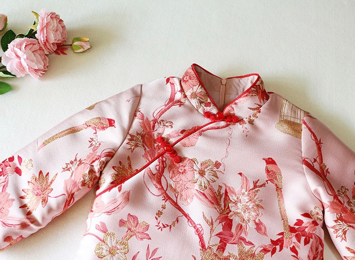 PINK LONG SLEEVE WINTER TUNIC with BIRD CAGE