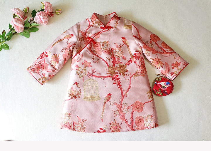 PINK LONG SLEEVE WINTER TUNIC with BIRD CAGE