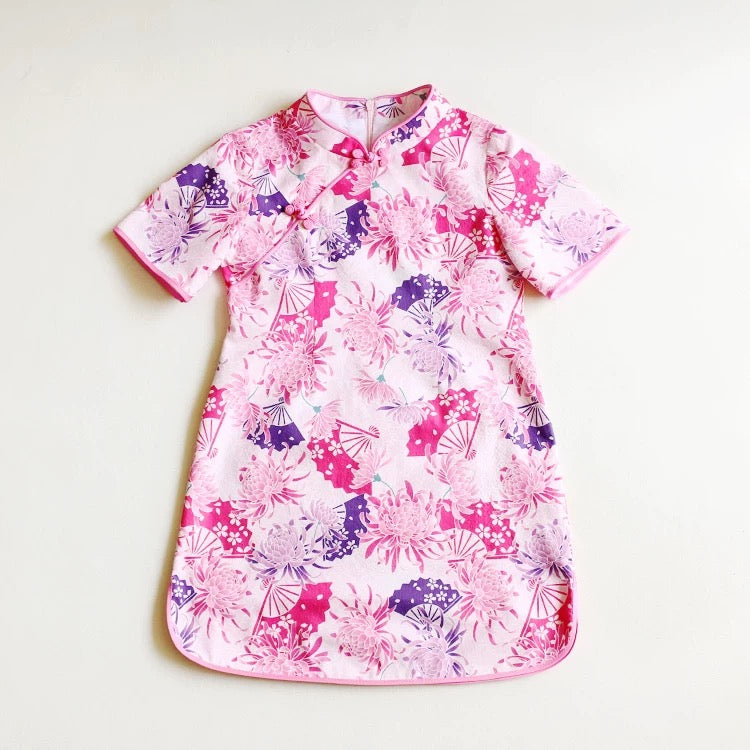 MID SLEEVE FAN PRINT DRESS