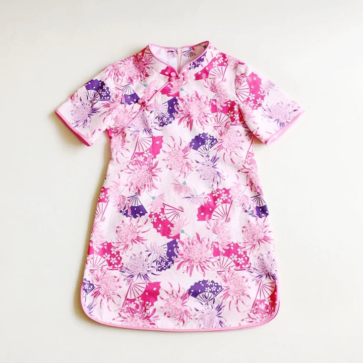 MID SLEEVE FAN PRINT DRESS