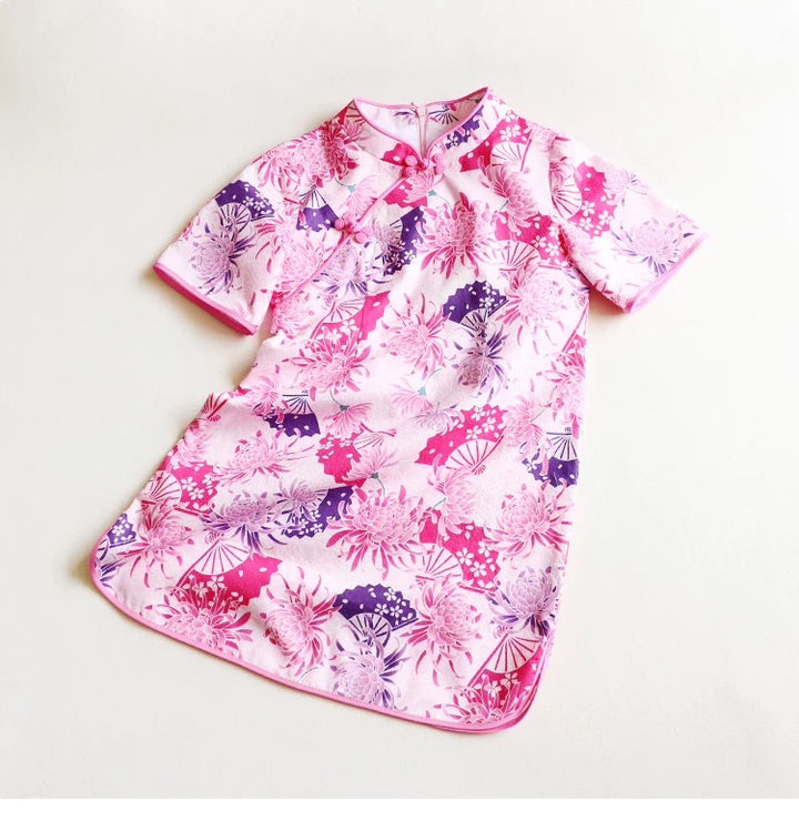 MID SLEEVE FAN PRINT DRESS