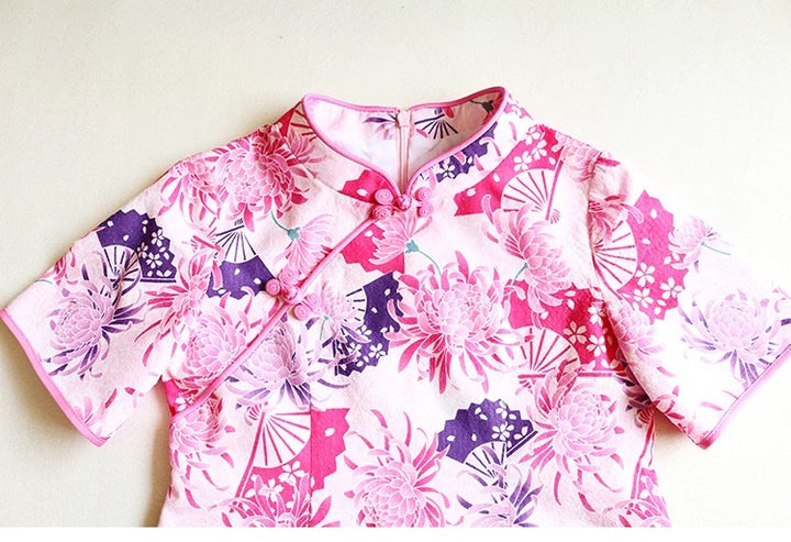 MID SLEEVE FAN PRINT DRESS