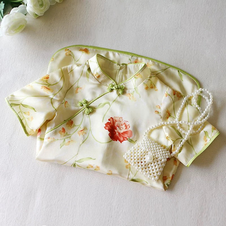 PAINED SILK CHEONGSAM DRESS IN YELLOW