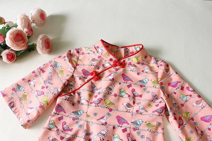 MID SLEEVE BIRD PRINT DRESS