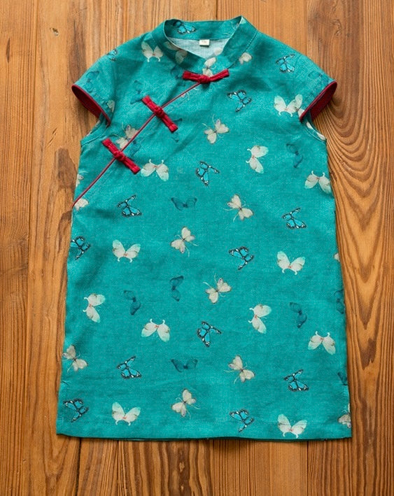 BLUE SLEEVELESS LINEN BUTTERFLY TUNIC