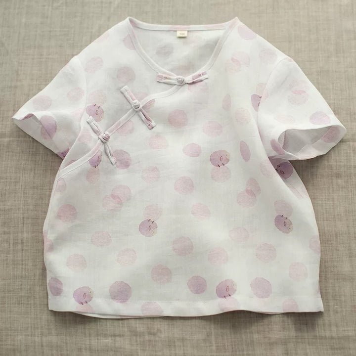 SHORT SLEEVE LINEN SHEEP PRINT TOP