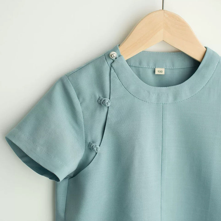 SHORT SLEEVE LINEN ASYMMETRIC PANKOU TOP