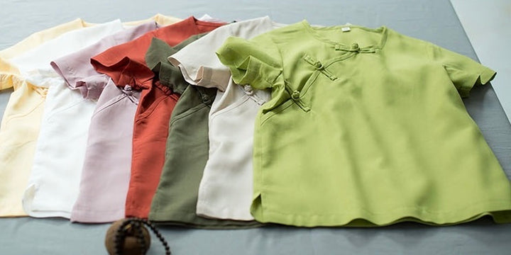 SHORT SLEEVE LINEN ASYMMETRIC PANKOU T-SHIRT