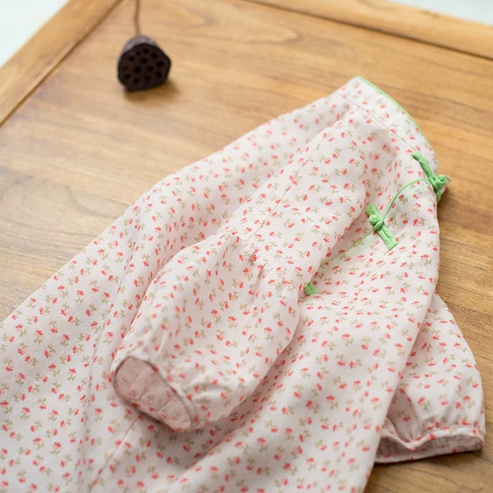BALLOOM SLEEVE LINEN MINI ROSES DRESS