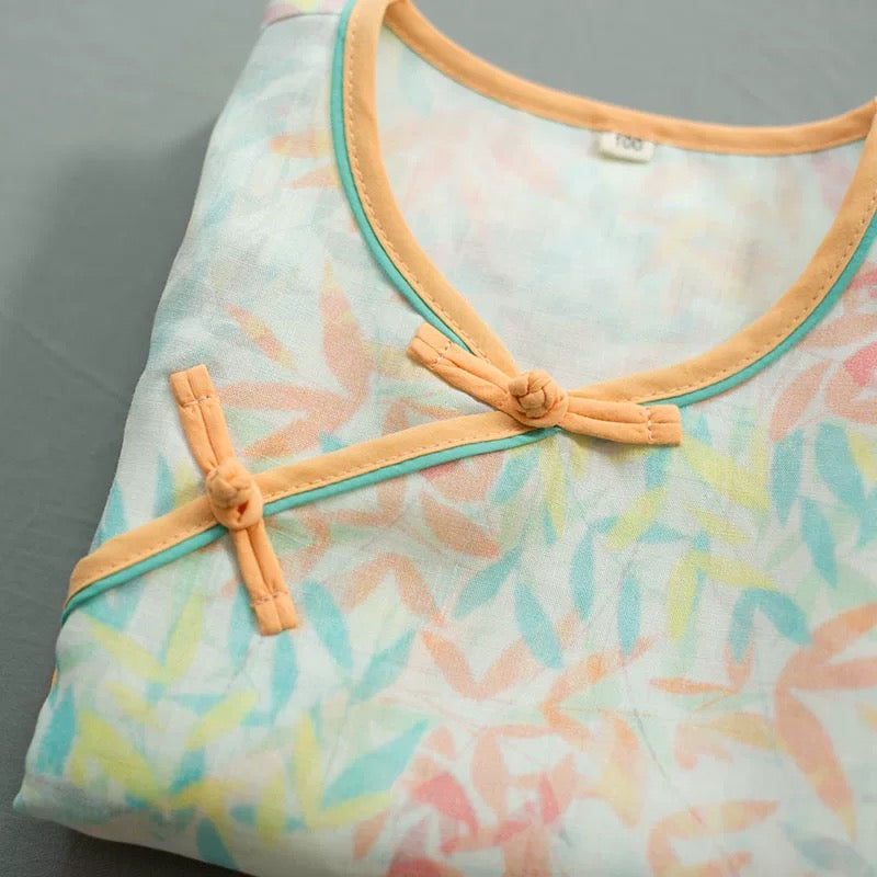 SLEEVELESS LINEN BAMBOO PRING TUNIC