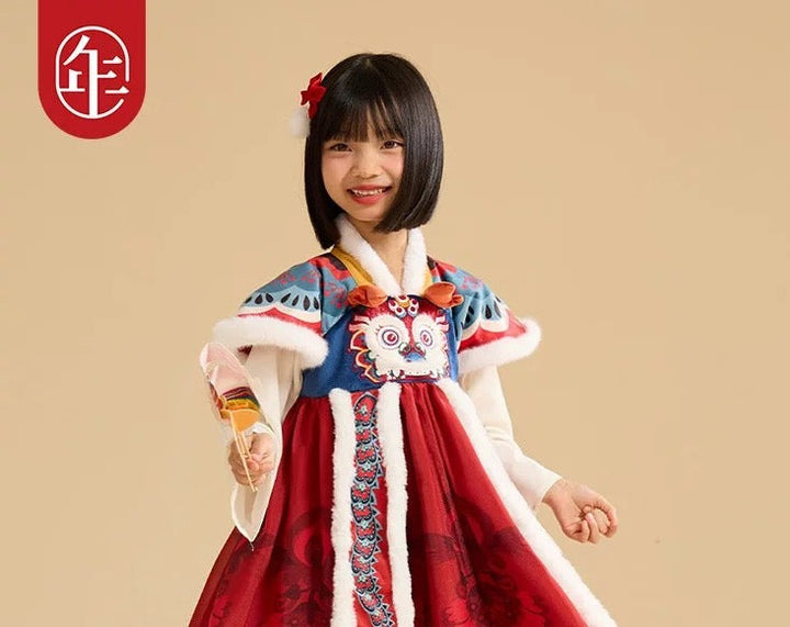 FAUX FUR TRIM DRAGON YEAR CELEBRATION DRESS