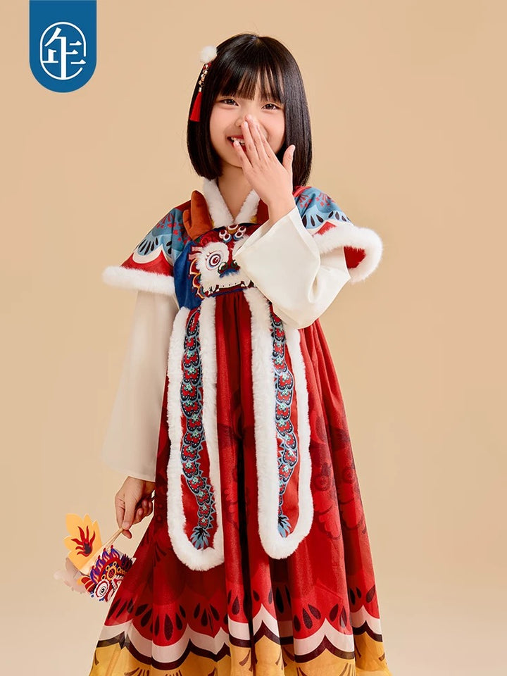 FAUX FUR TRIM DRAGON YEAR CELEBRATION DRESS