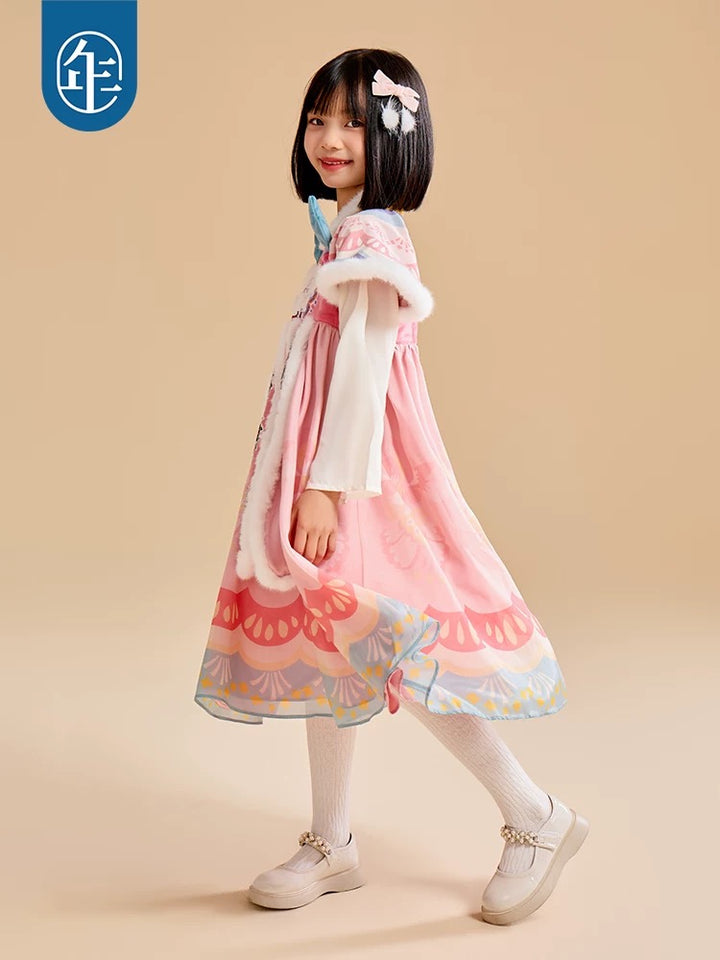 FAUX FUR TRIM DRAGON YEAR CELEBRATION DRESS