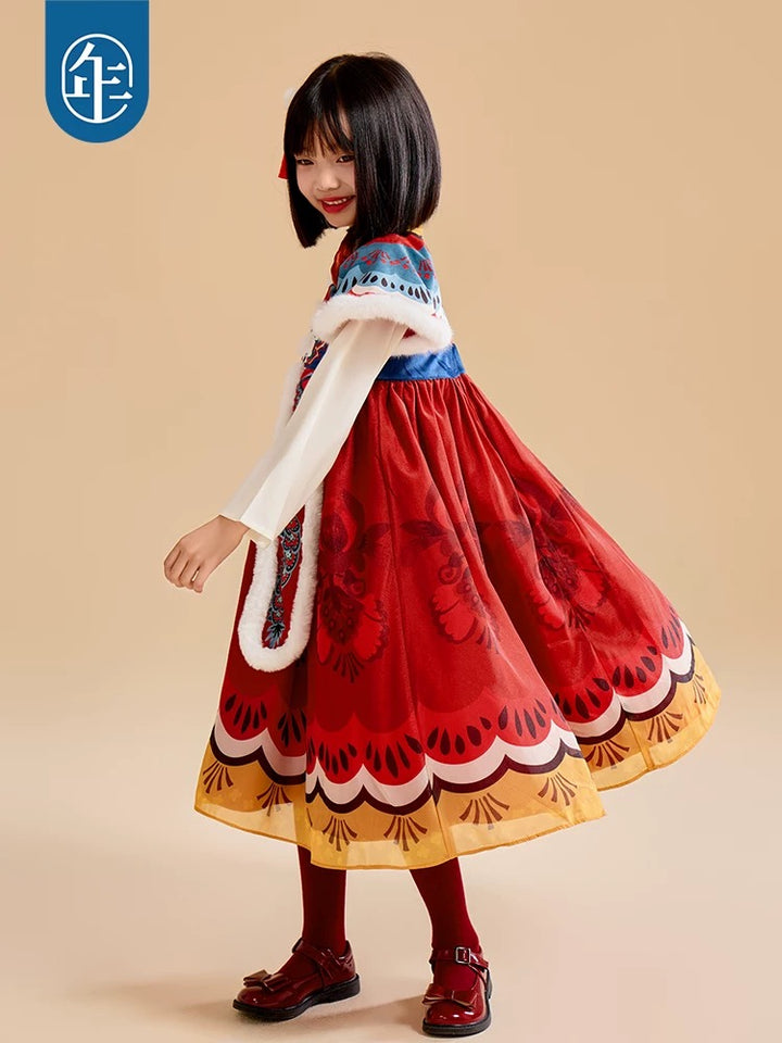 FAUX FUR TRIM DRAGON YEAR CELEBRATION DRESS