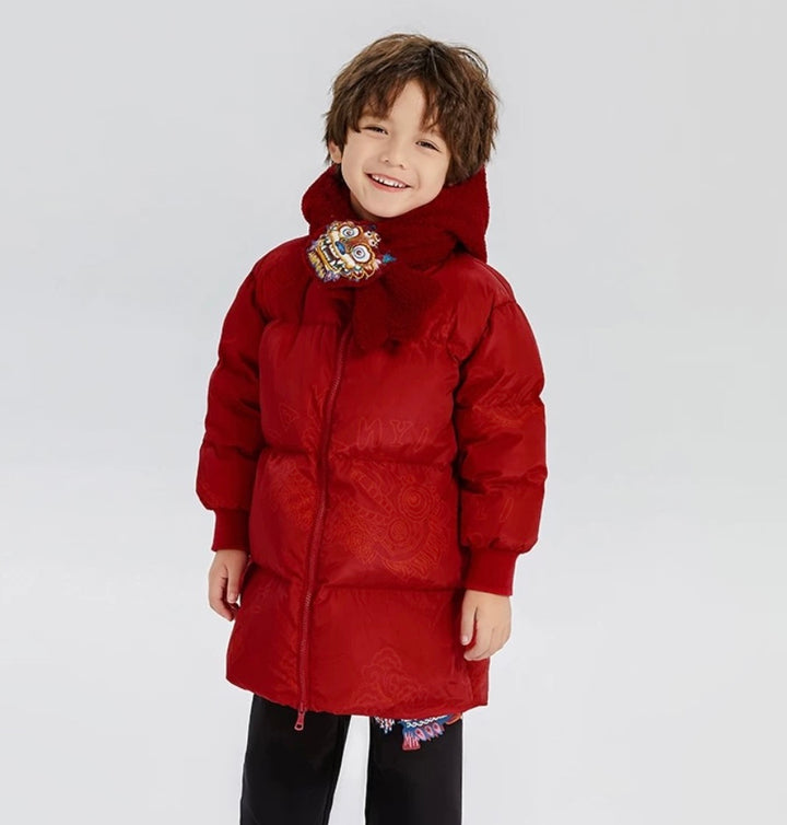 LNY RED DOWN WITH DRAGON COLLAR