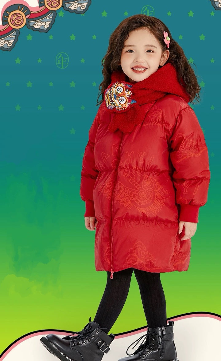 LNY RED DOWN WITH DRAGON COLLAR